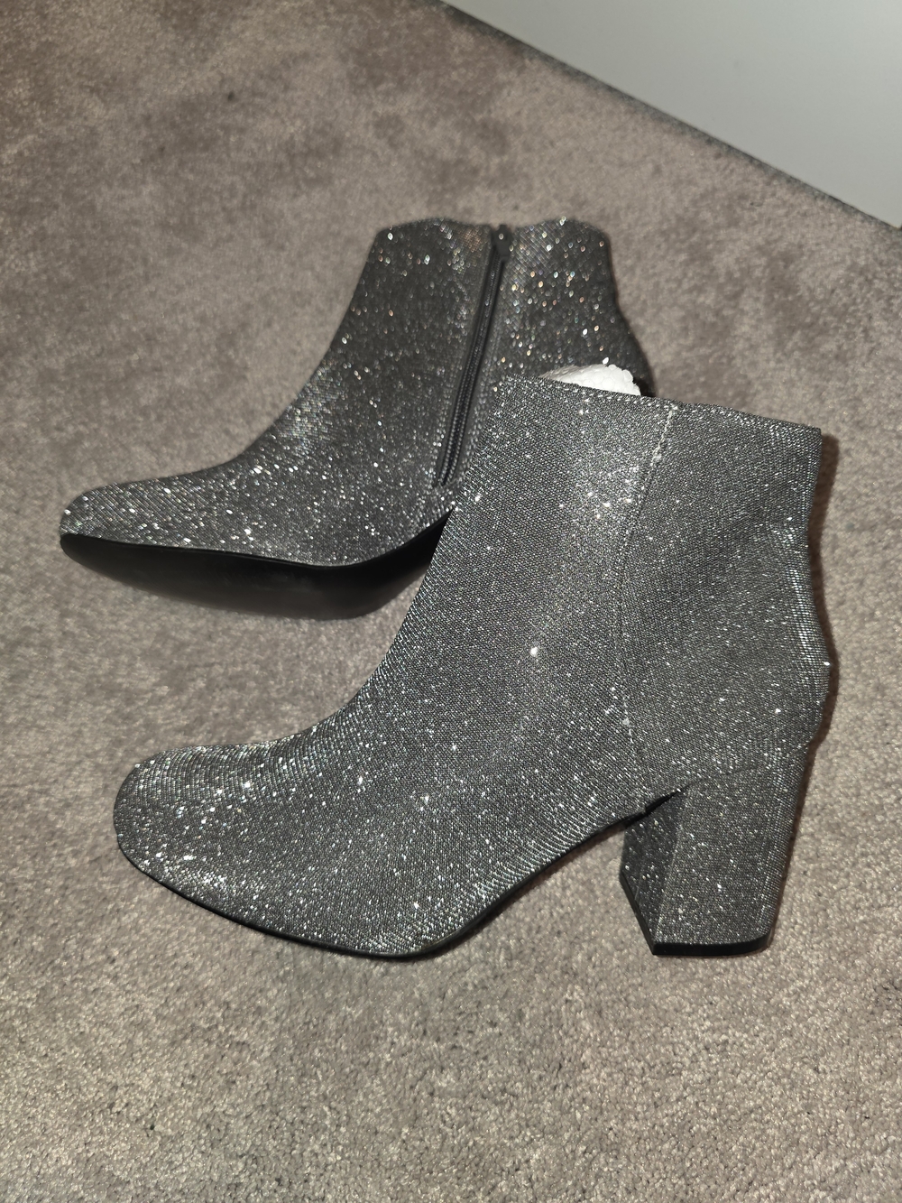 Diba Glitter Block Heel Ankle Boots - Silver